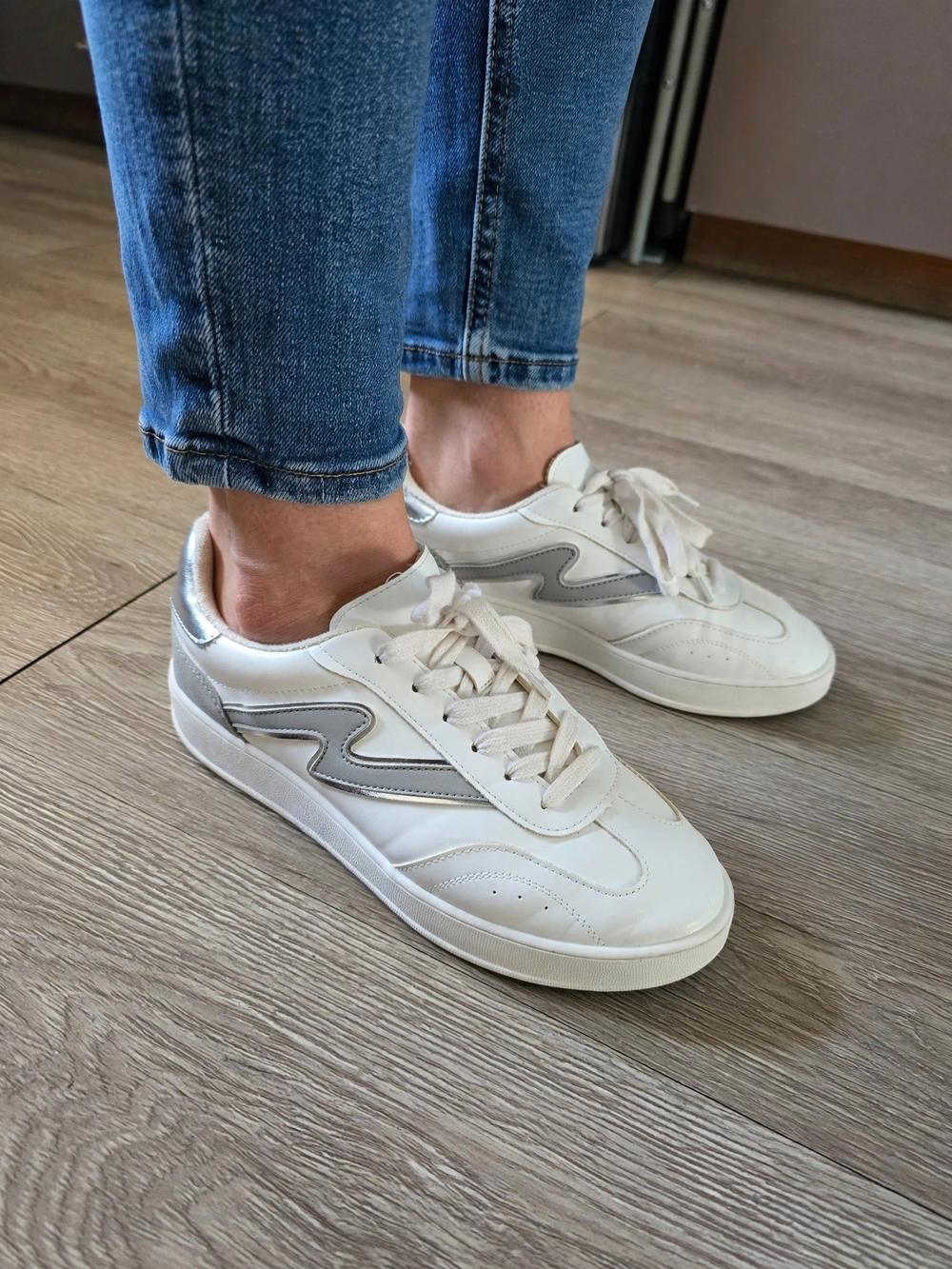 Madden Girl White Sneakers with Silver Details